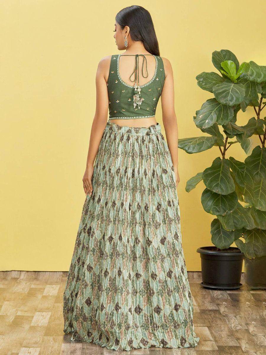 Attractive Green Embroidered Work Chinon Reception Lehenga Choli - Zeel Clothing