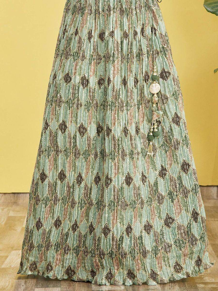 Attractive Green Embroidered Work Chinon Reception Lehenga Choli - Zeel Clothing