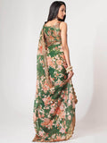 Attractive Green Floral Print Organza Festival Wear Saree With Blouse - Zeel Clothing