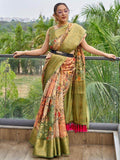 Attractive Green Floral Printed Organza Festival Wear Saree - Zeel Clothing