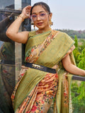 Attractive Green Floral Printed Organza Festival Wear Saree - Zeel Clothing