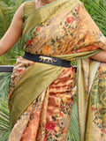 Attractive Green Floral Printed Organza Festival Wear Saree - Zeel Clothing