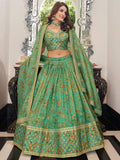 Attractive Green Floral Printed Organza Mehendi Wear Lehenga Choli - Zeel Clothing