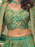 Attractive Green Floral Printed Organza Mehendi Wear Lehenga Choli - Zeel Clothing