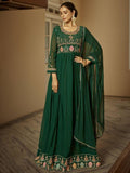 Attractive Green Sequined Georgette Festival Wear Anarkali Suit - Zeel Clothing