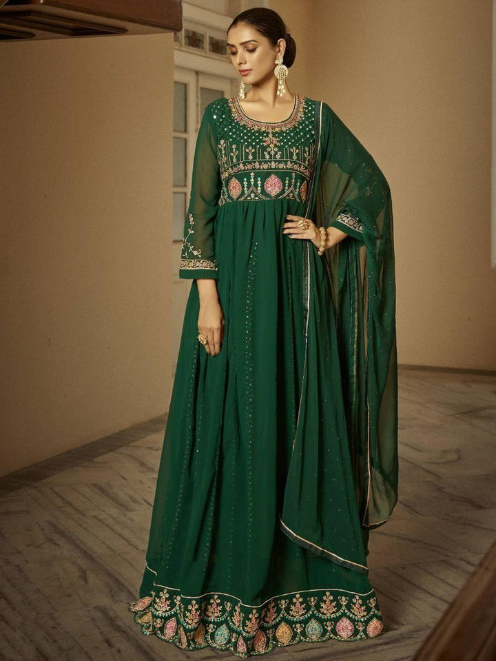 Attractive Green Sequined Georgette Festival Wear Anarkali Suit - Zeel Clothing