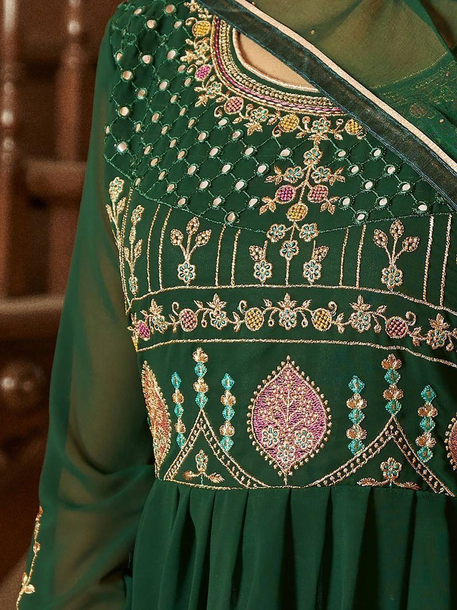 Attractive Green Sequined Georgette Festival Wear Anarkali Suit - Zeel Clothing