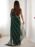 Attractive Green Sequins Chiffon Mehendi Wear Saree With Blouse - Zeel Clothing