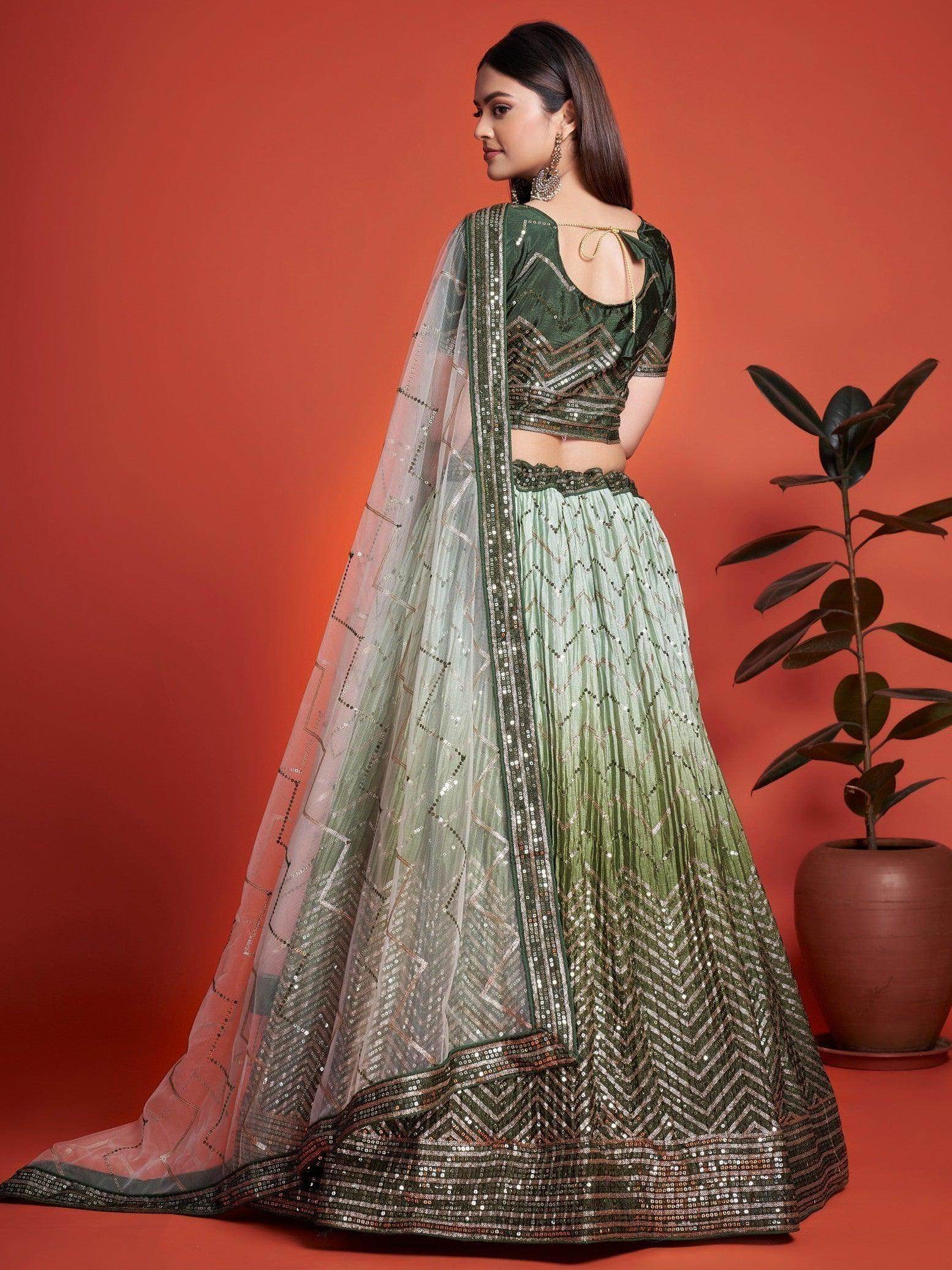 Attractive Green Sequins Chinon Mehendi Wear Lehenga Choli - Zeel Clothing
