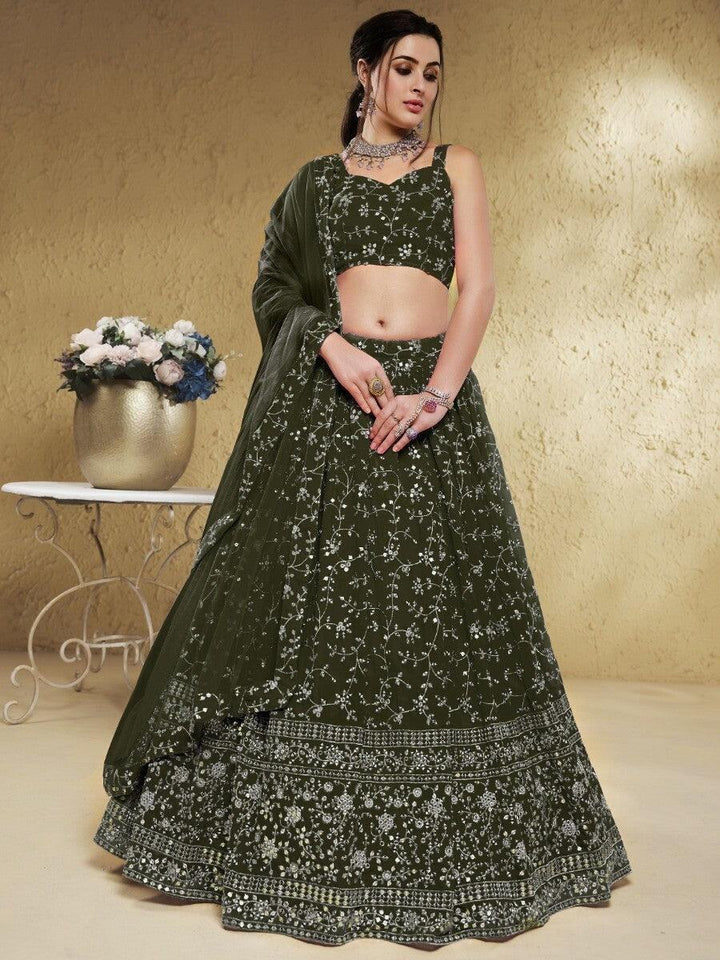 Attractive Green Sequins Georgette Lehenga Choli With Dupatta