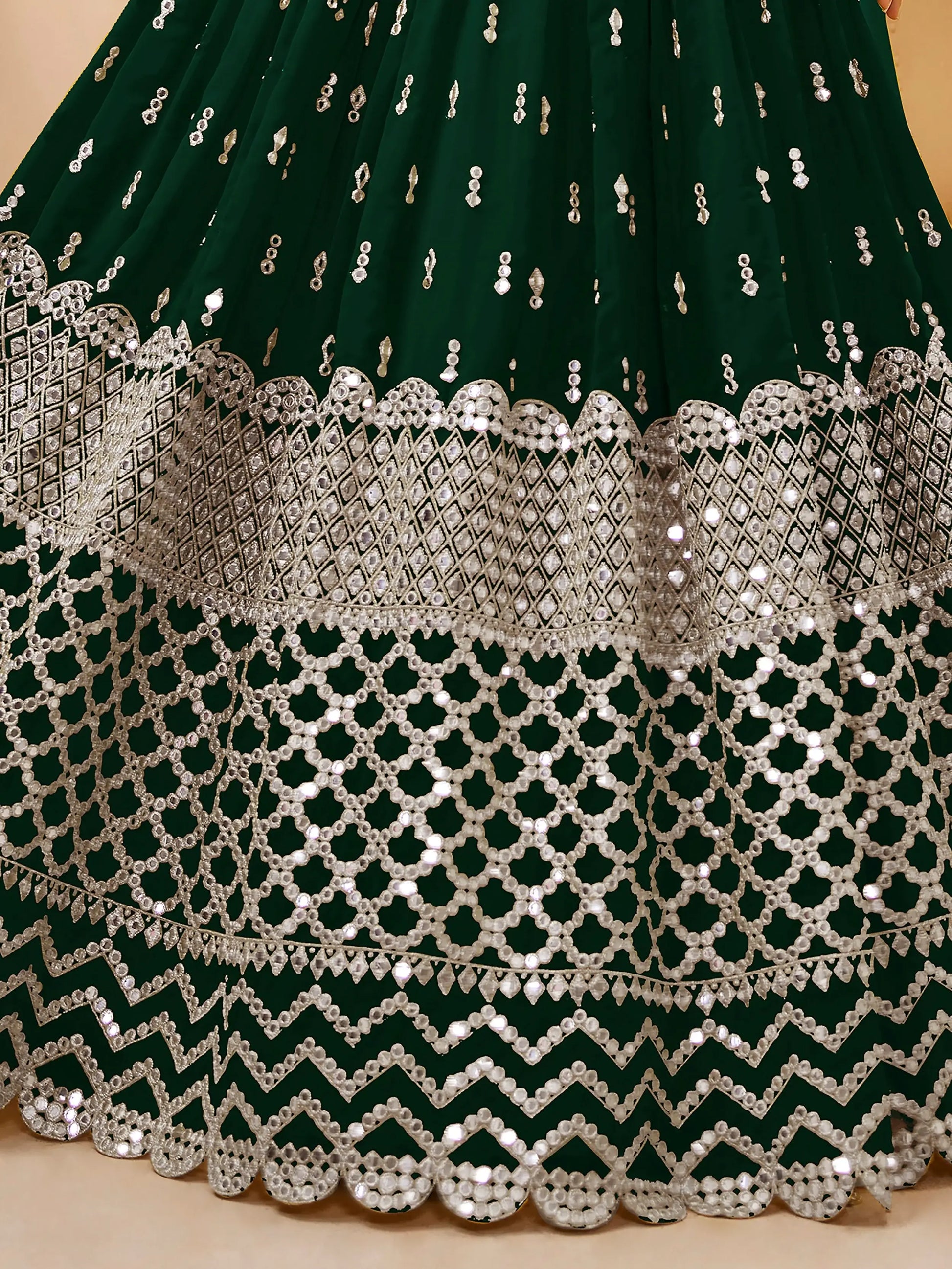 Attractive Green Sequins Georgette Mehendi Wear Lehenga Choli - Zeel Clothing
