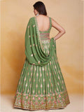 Attractive Green Sequins Georgette Reception Wear Gown With Dupatta - Zeel Clothing