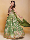 Attractive Green Sequins Georgette Reception Wear Gown With Dupatta - Zeel Clothing