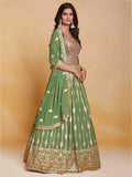 Attractive Green Sequins Georgette Reception Wear Gown With Dupatta - Zeel Clothing