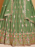 Attractive Green Sequins Georgette Reception Wear Gown With Dupatta - Zeel Clothing