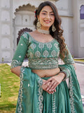 Attractive Green Sequins Silk Wedding Wear Lehenga Choli With Dupatta