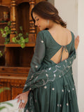 Attractive Green Sequins Work Georgette Mehendi Wear Gown With Dupatta - Zeel Clothing