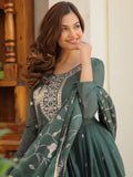 Attractive Green Sequins Work Georgette Mehendi Wear Gown With Dupatta - Zeel Clothing