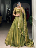 Attractive Green Sequins Work Organza Mehendi Wear Lehenga With Choli - Zeel Clothing