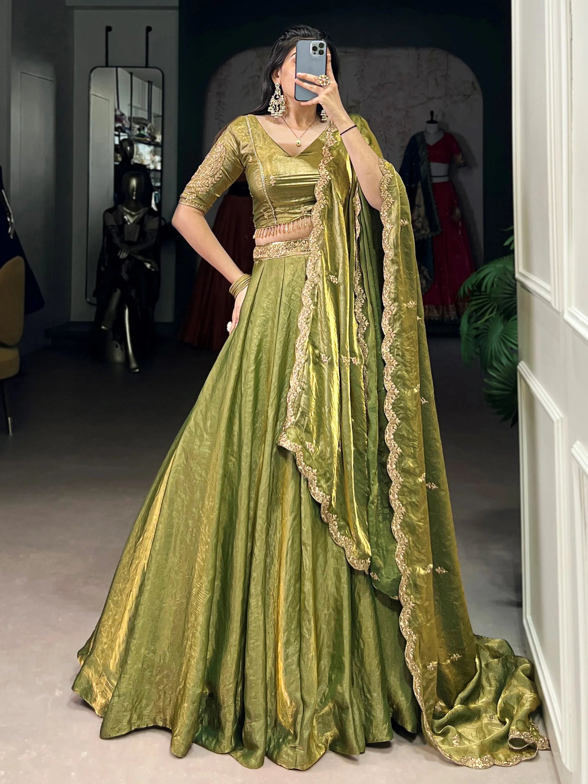 Attractive Green Sequins Work Organza Mehendi Wear Lehenga With Choli - Zeel Clothing