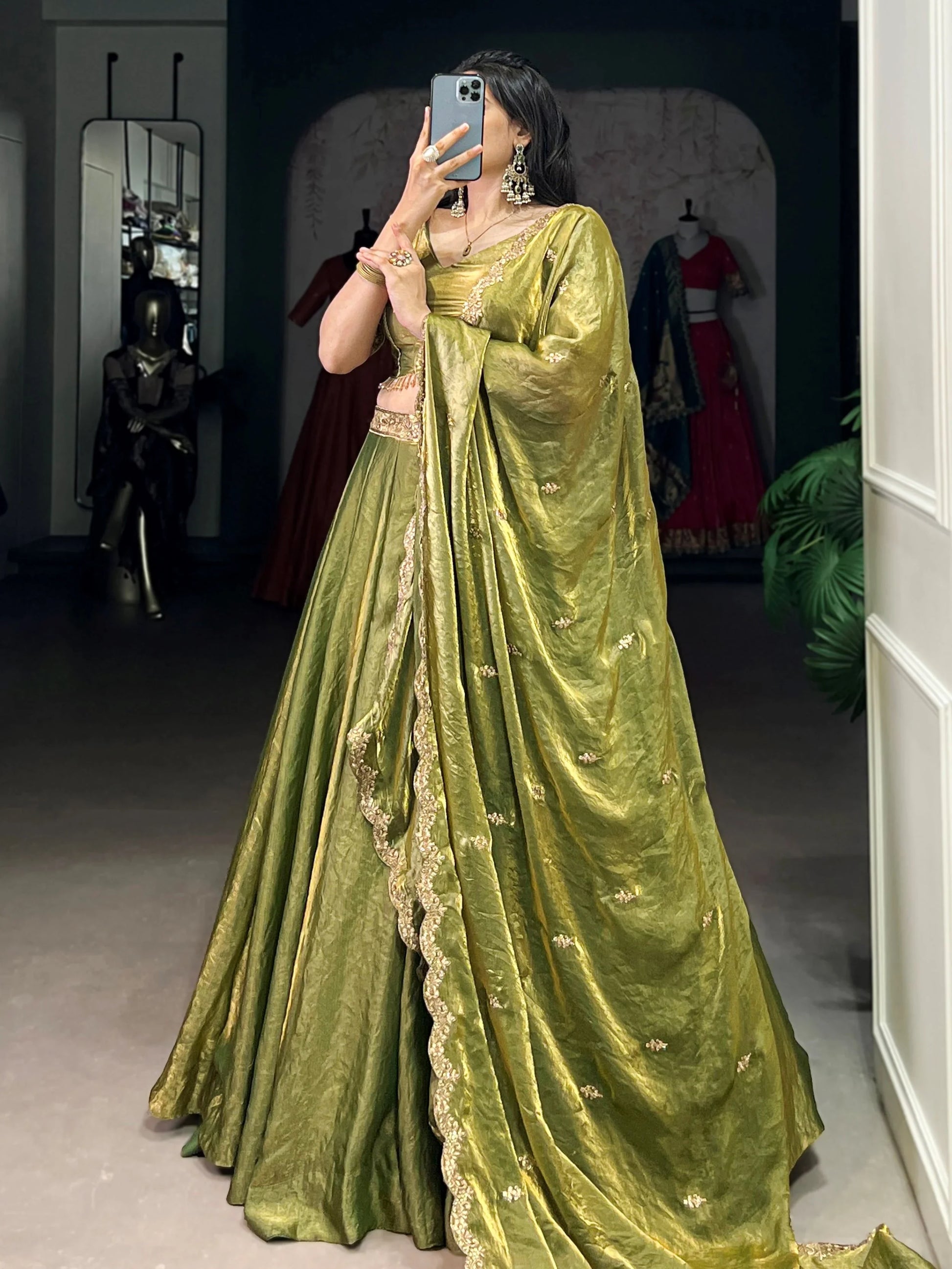 Attractive Green Sequins Work Organza Mehendi Wear Lehenga With Choli - Zeel Clothing