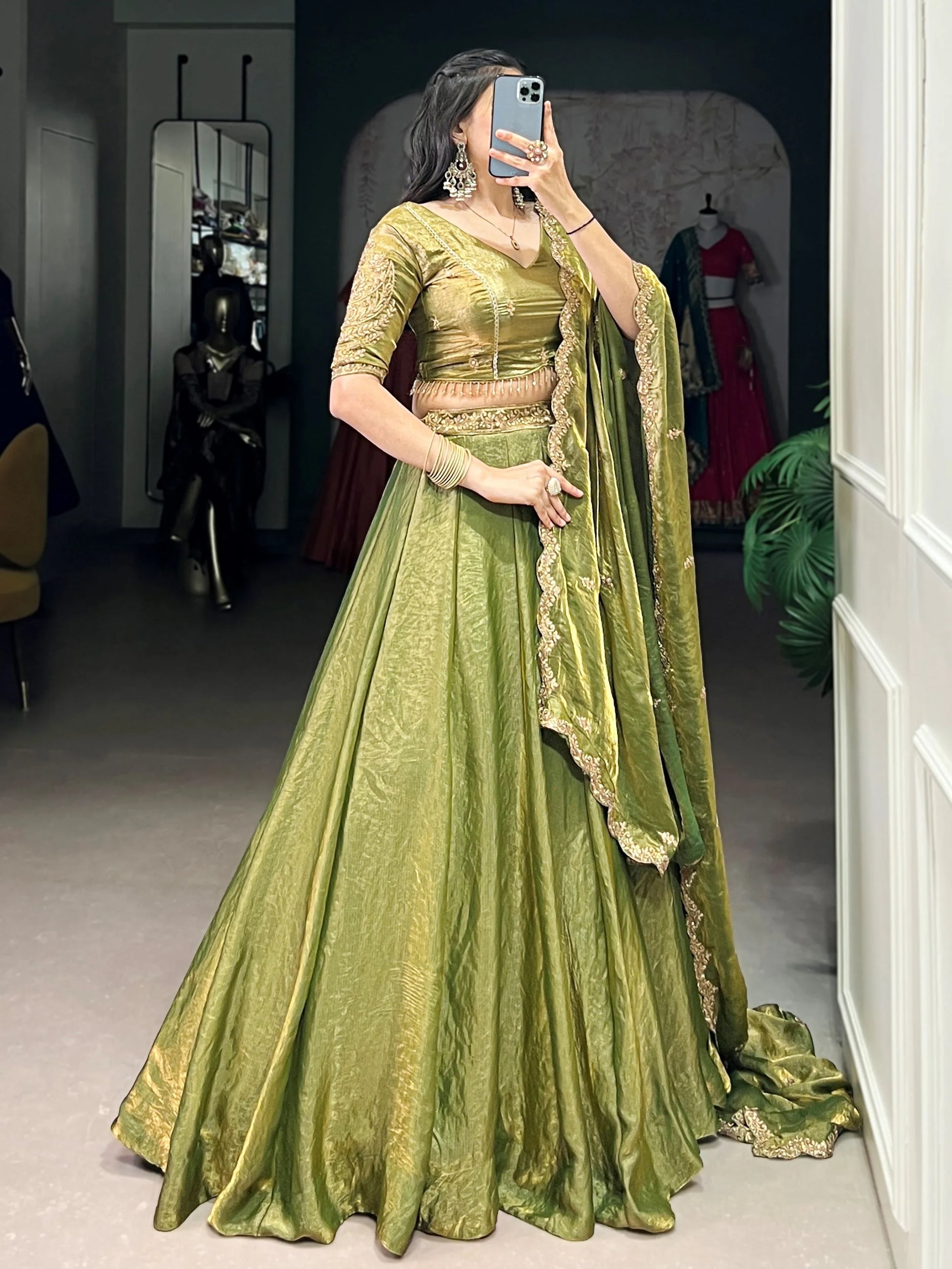 Attractive Green Sequins Work Organza Mehendi Wear Lehenga With Choli - Zeel Clothing
