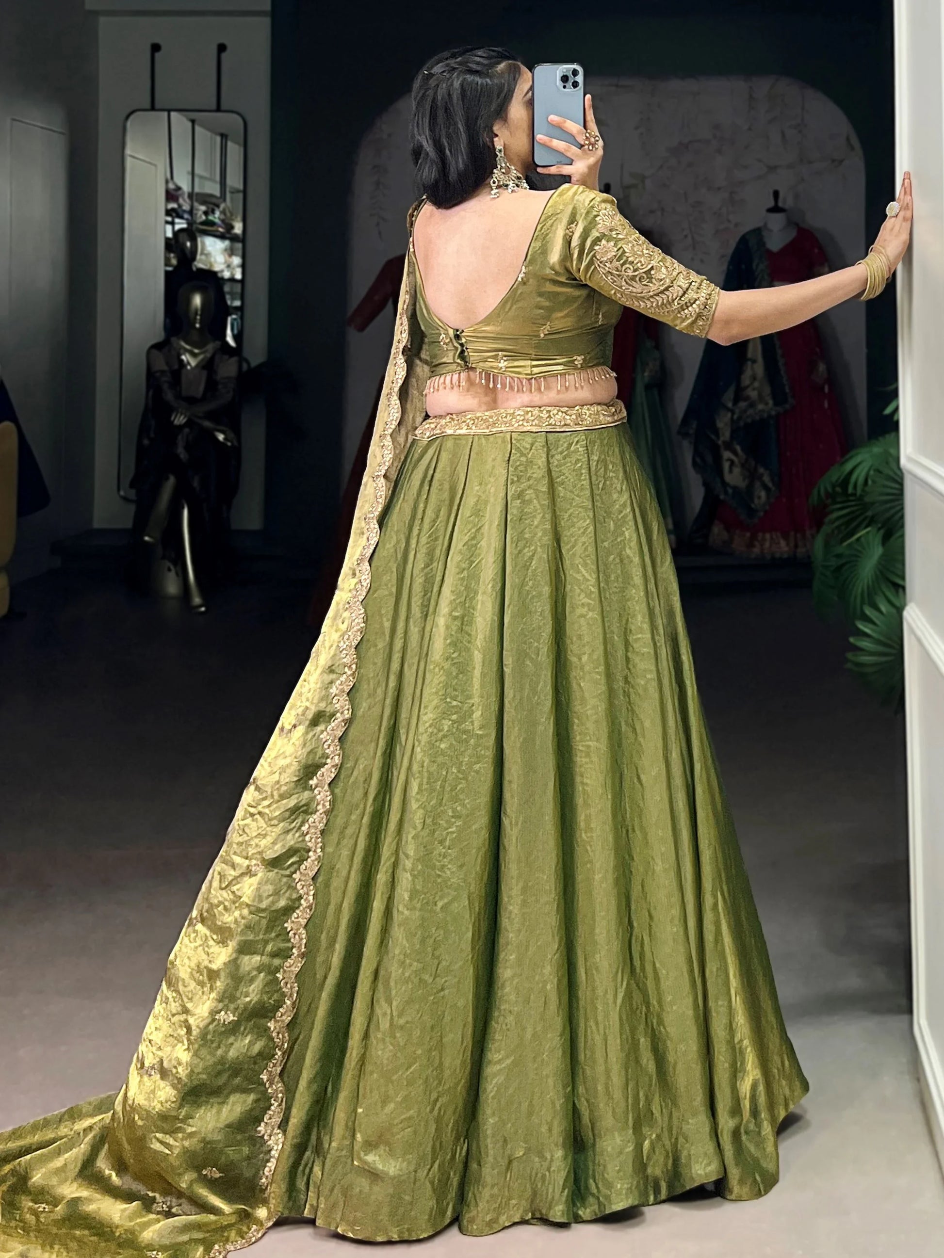 Attractive Green Sequins Work Organza Mehendi Wear Lehenga With Choli - Zeel Clothing