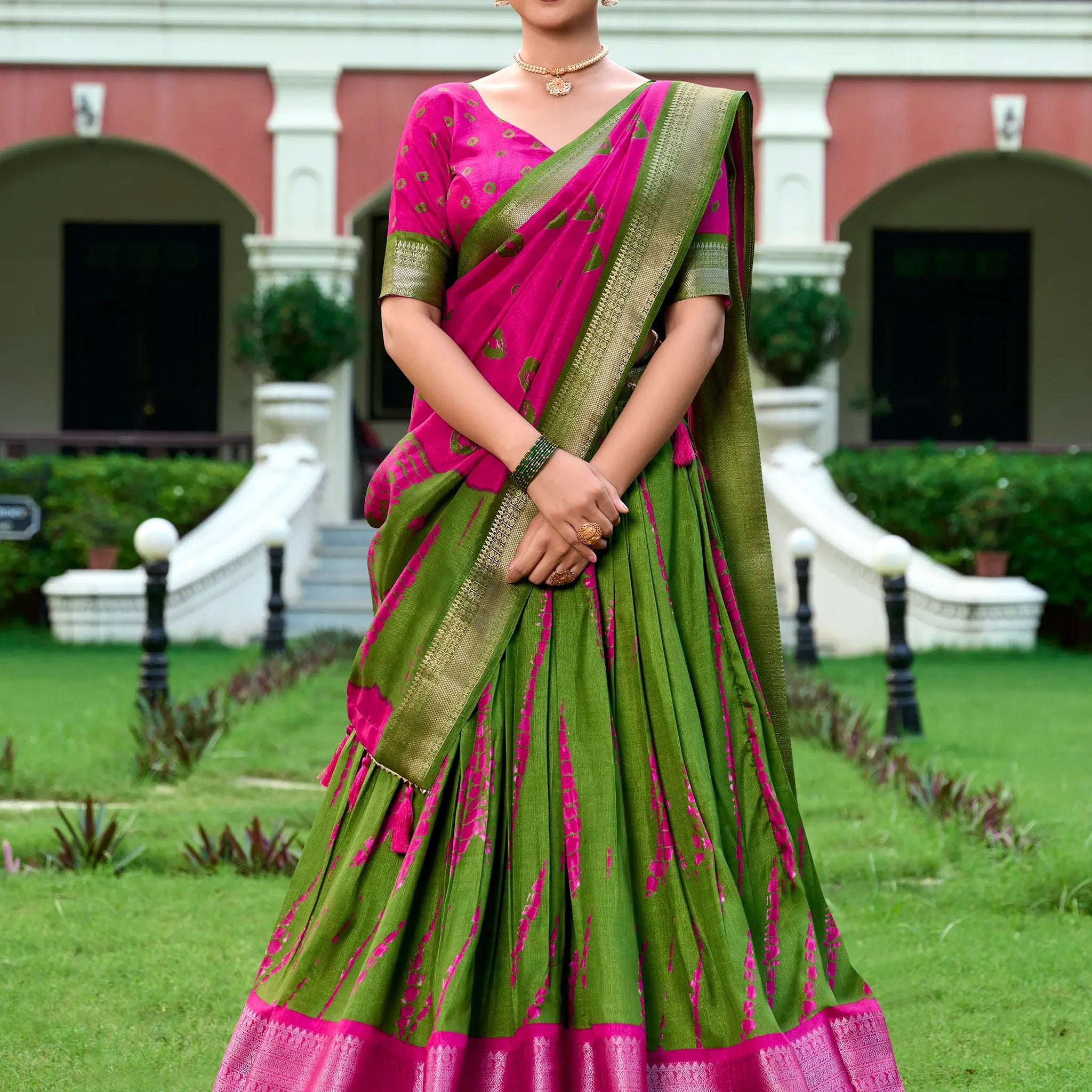 Attractive Green Shibori Printed Silk Event Wear Lehenga Choli - Zeel Clothing