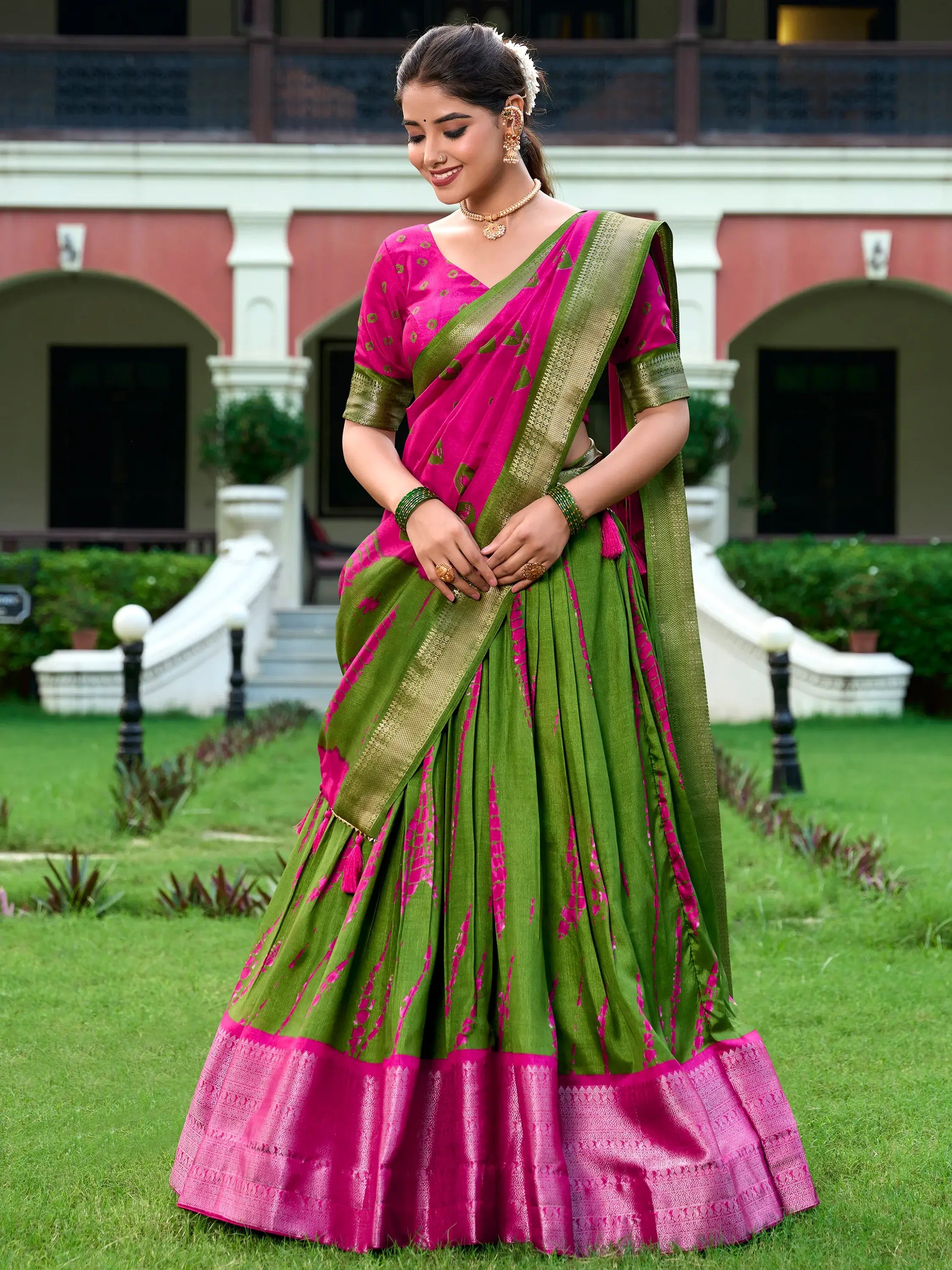 Attractive Green Shibori Printed Silk Event Wear Lehenga Choli - Zeel Clothing