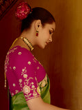 Attractive Green Thread Work Organza Silk Wedding Wear Saree With Blouse - Zeel Clothing