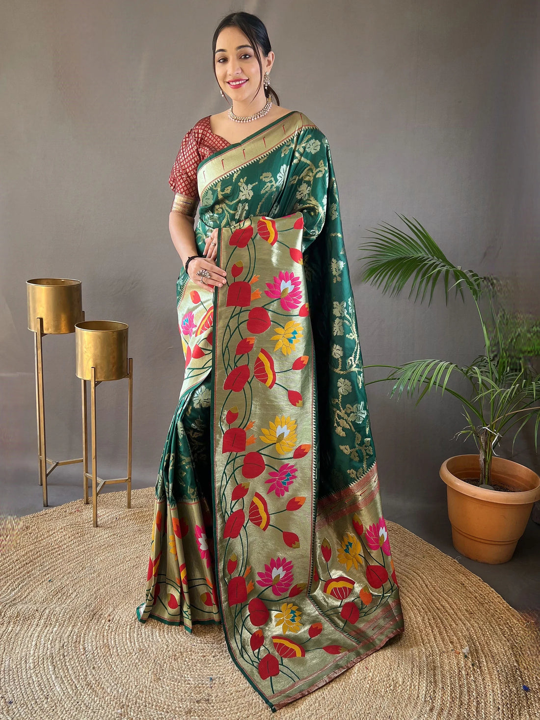 Attractive Green Weaving Paithani Silk Festival Wear Saree With Blouse - Zeel Clothing