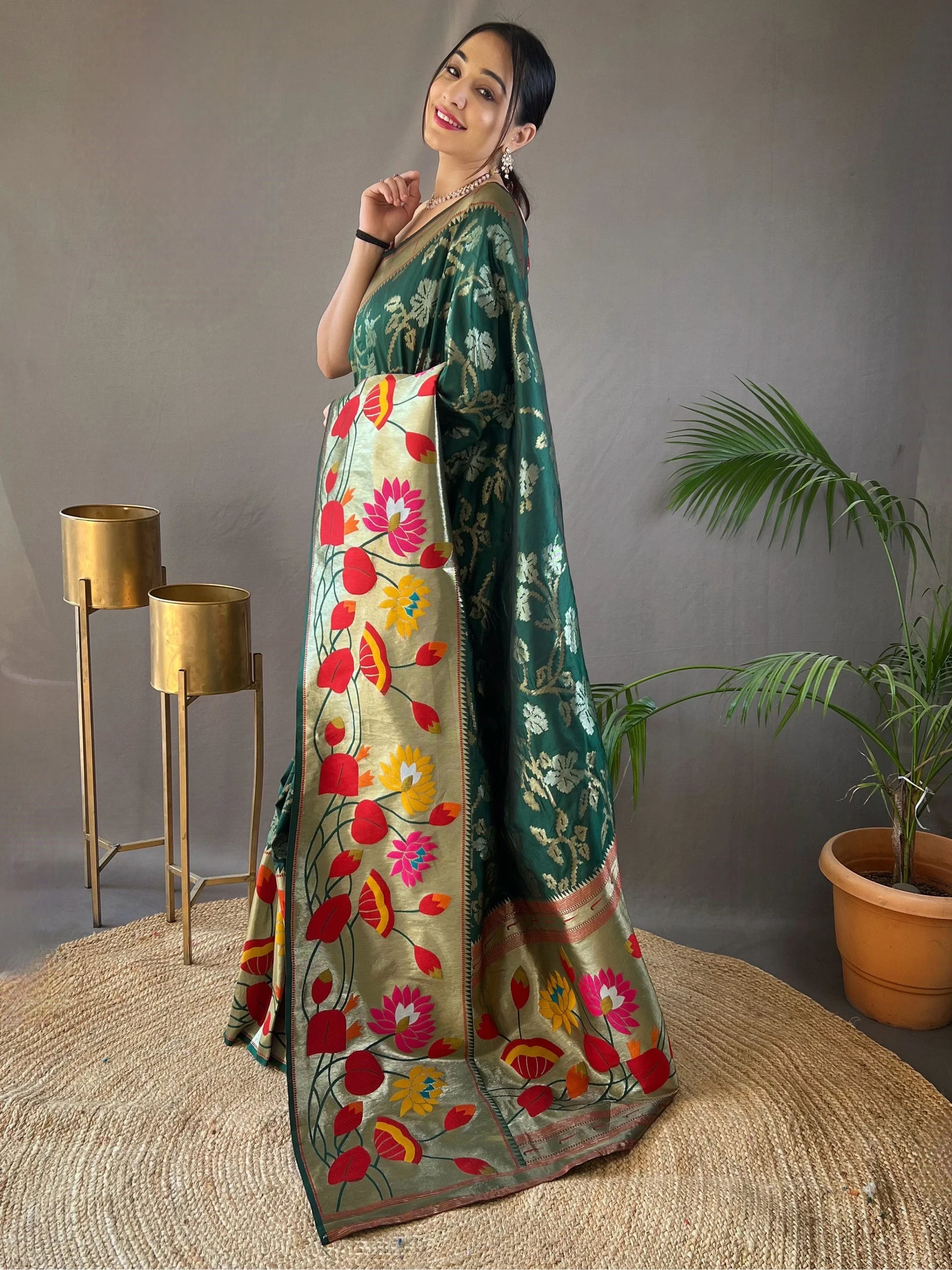 Attractive Green Weaving Paithani Silk Festival Wear Saree With Blouse - Zeel Clothing