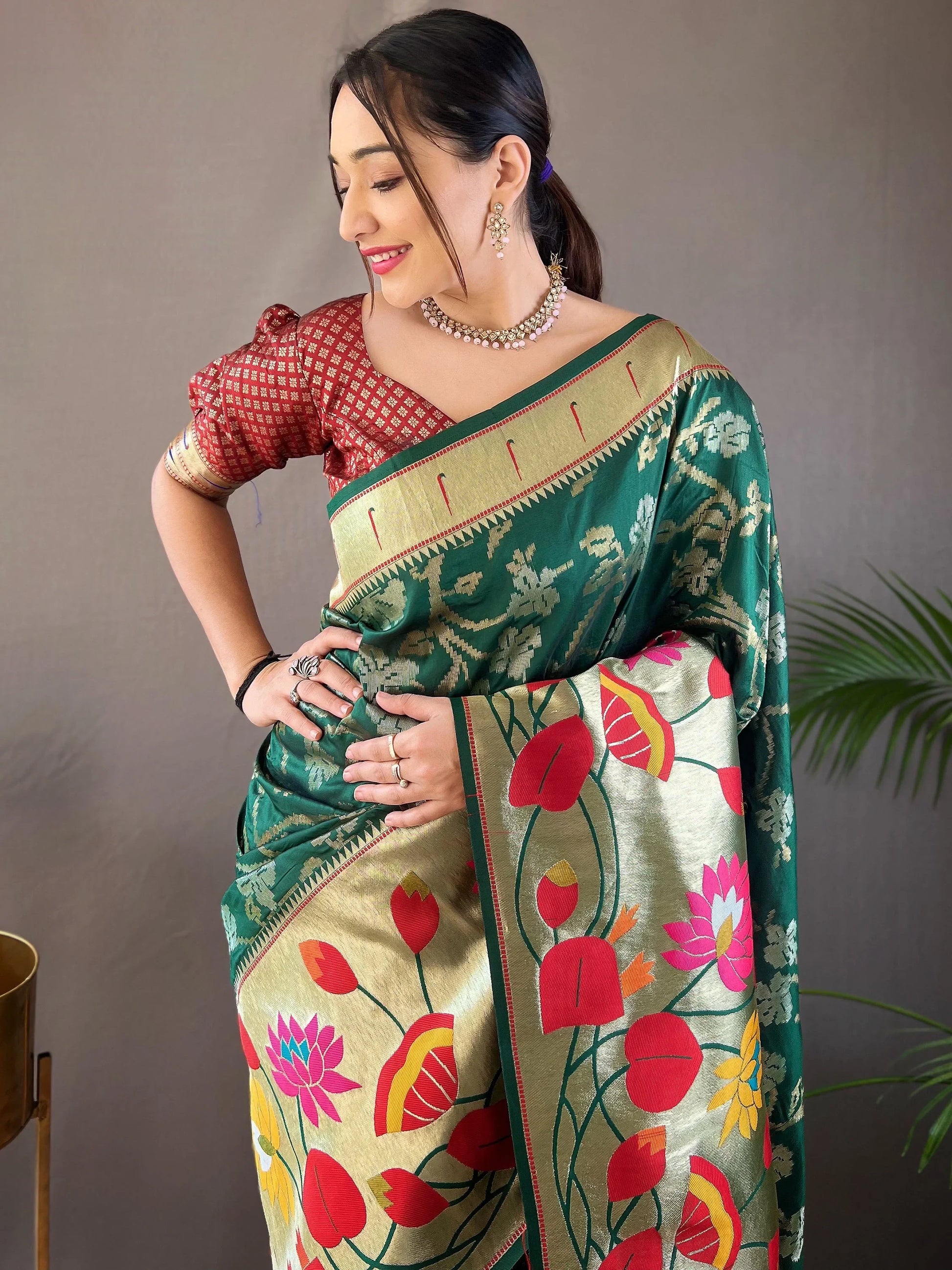 Attractive Green Weaving Paithani Silk Festival Wear Saree With Blouse - Zeel Clothing