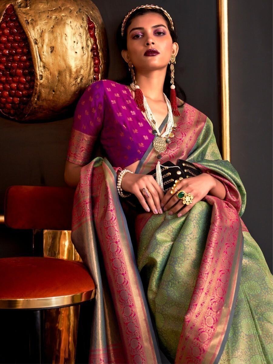 Attractive Green Weaving Silk Events Wear Saree With Blouse