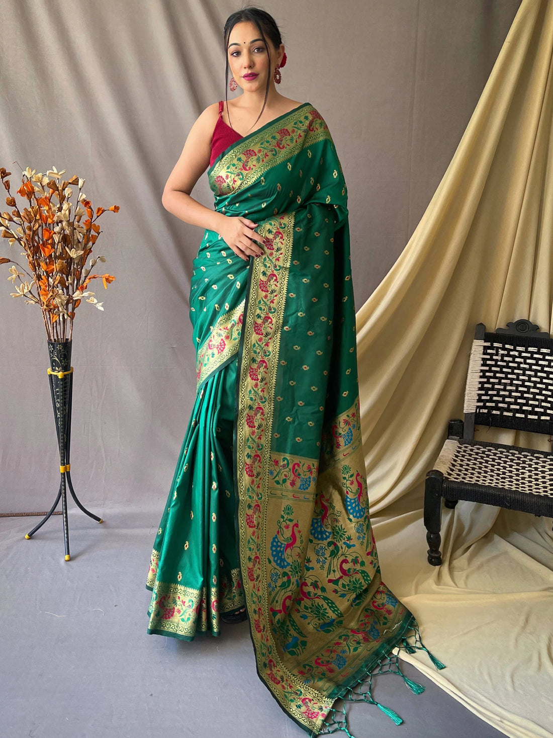 Attractive Green Woven Paithani Silk Wedding Wear Saree With Blouse - Zeel Clothing