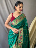 Attractive Green Woven Paithani Silk Wedding Wear Saree With Blouse - Zeel Clothing