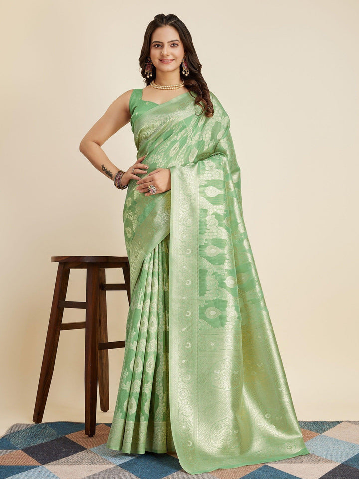 Attractive Green Zari Weaving Banarasi Silk Traditional Saree