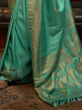 Attractive Green Zari Weaving Satin Sangeet Wear Saree With Blouse - Zeel Clothing