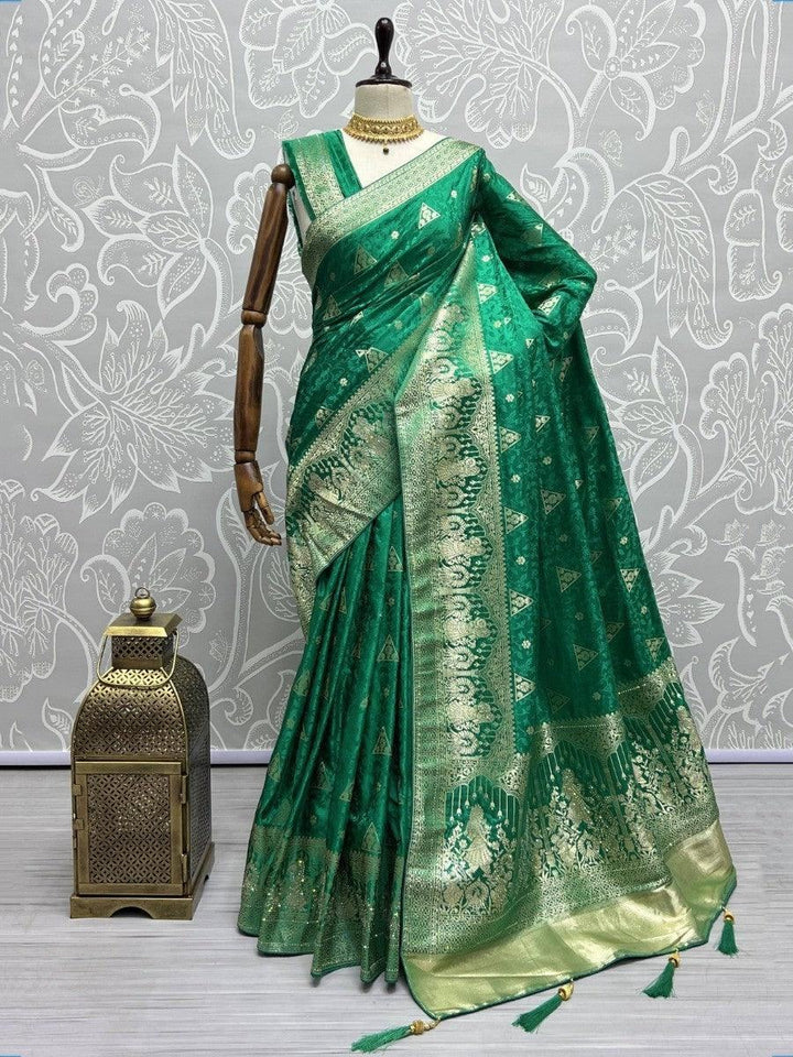 Attractive Green Zari Weaving Silk Sangeet Wear Saree With Blouse