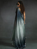 Attractive Grey & Blue Satin Designer Pre-Stitched Saree With Blouse - Zeel Clothing