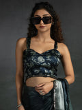 Attractive Grey & Blue Satin Designer Pre-Stitched Saree With Blouse - Zeel Clothing