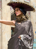 Attractive Grey Digital Printed Satin Festival Wear Saree With Blouse - Zeel Clothing