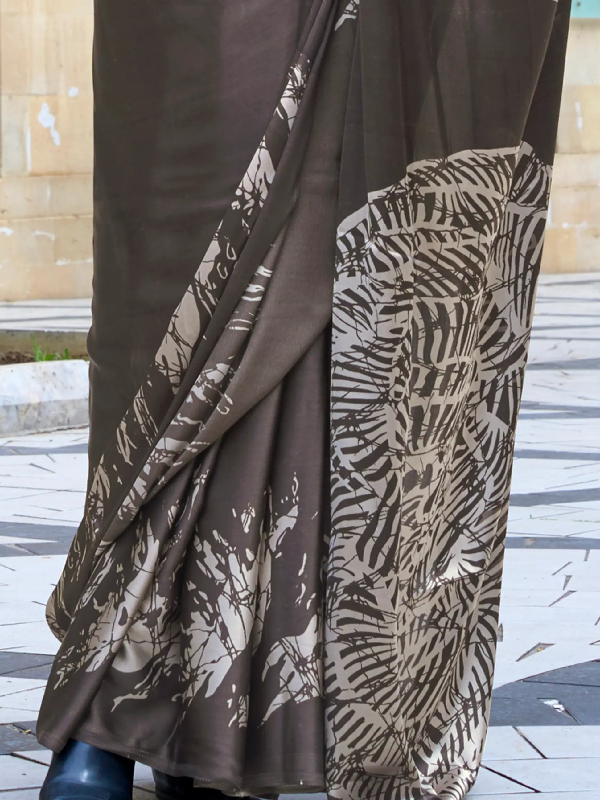 Attractive Grey Digital Printed Satin Festival Wear Saree With Blouse - Zeel Clothing