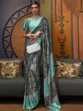 Attractive Grey Printed Satin Festival Wear Saree With Blouse - Zeel Clothing