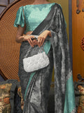 Attractive Grey Printed Satin Festival Wear Saree With Blouse - Zeel Clothing