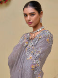 Attractive Grey Sequins Organza Party Wear Saree With Blouse - Zeel Clothing