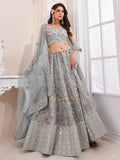 Attractive Grey Silk Floral Embroidered Reception wear Lehenga Choli - Zeel Clothing