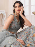 Attractive Grey Silk Floral Embroidered Reception wear Lehenga Choli - Zeel Clothing