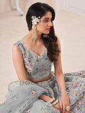 Attractive Grey Silk Floral Embroidered Reception wear Lehenga Choli - Zeel Clothing