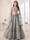 Attractive Grey Silk Floral Embroidered Reception wear Lehenga Choli - Zeel Clothing